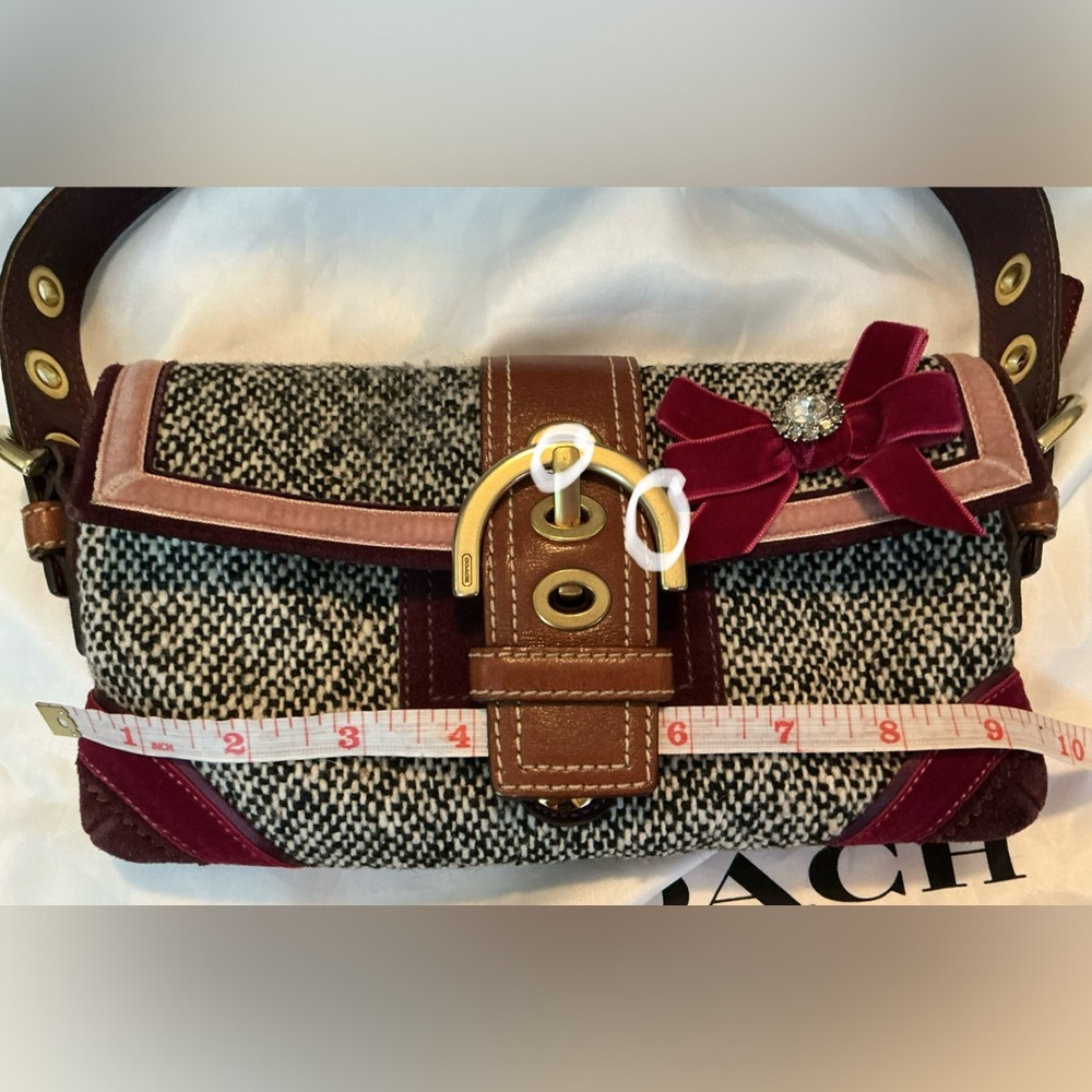Coach Vintage Demi SoHo 8F01 Wool Tweed Suede w/ velvet bow and rhinestone